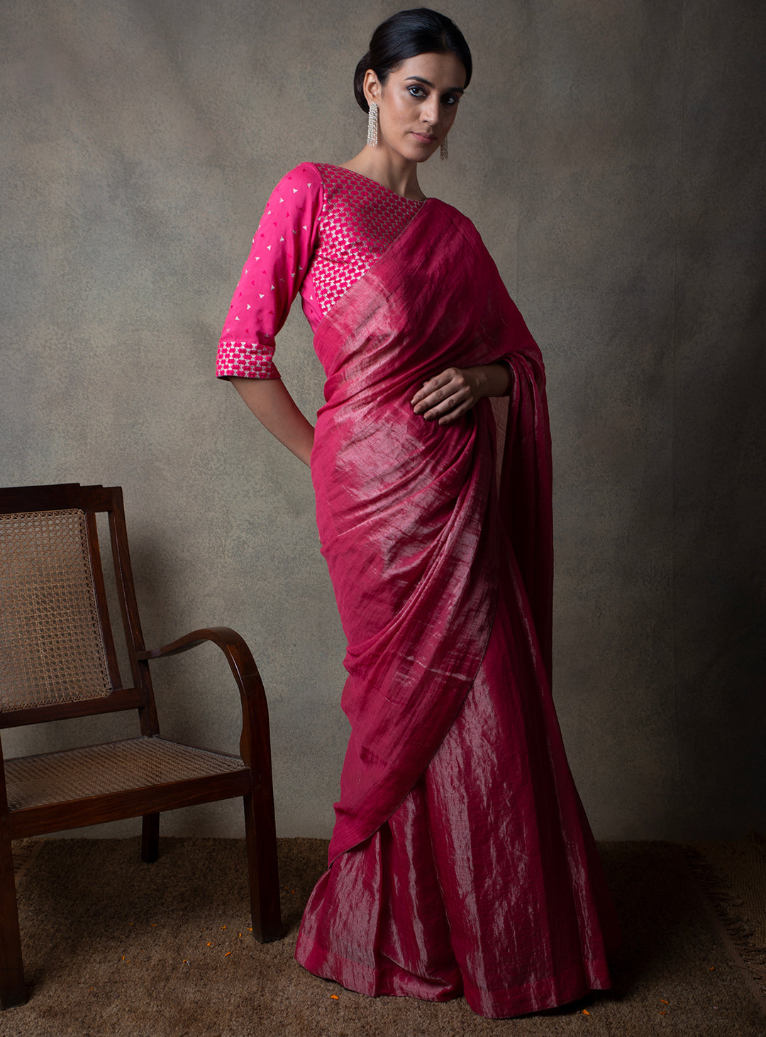 Hot Pink Tissue Saree