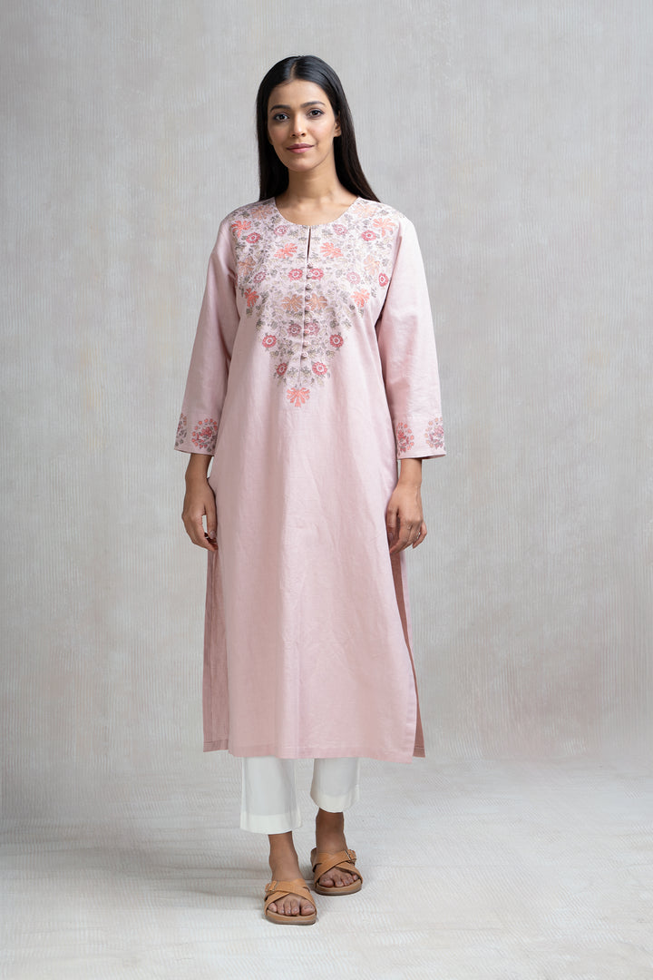 Thread Embroidered Cotton Linen Kurta