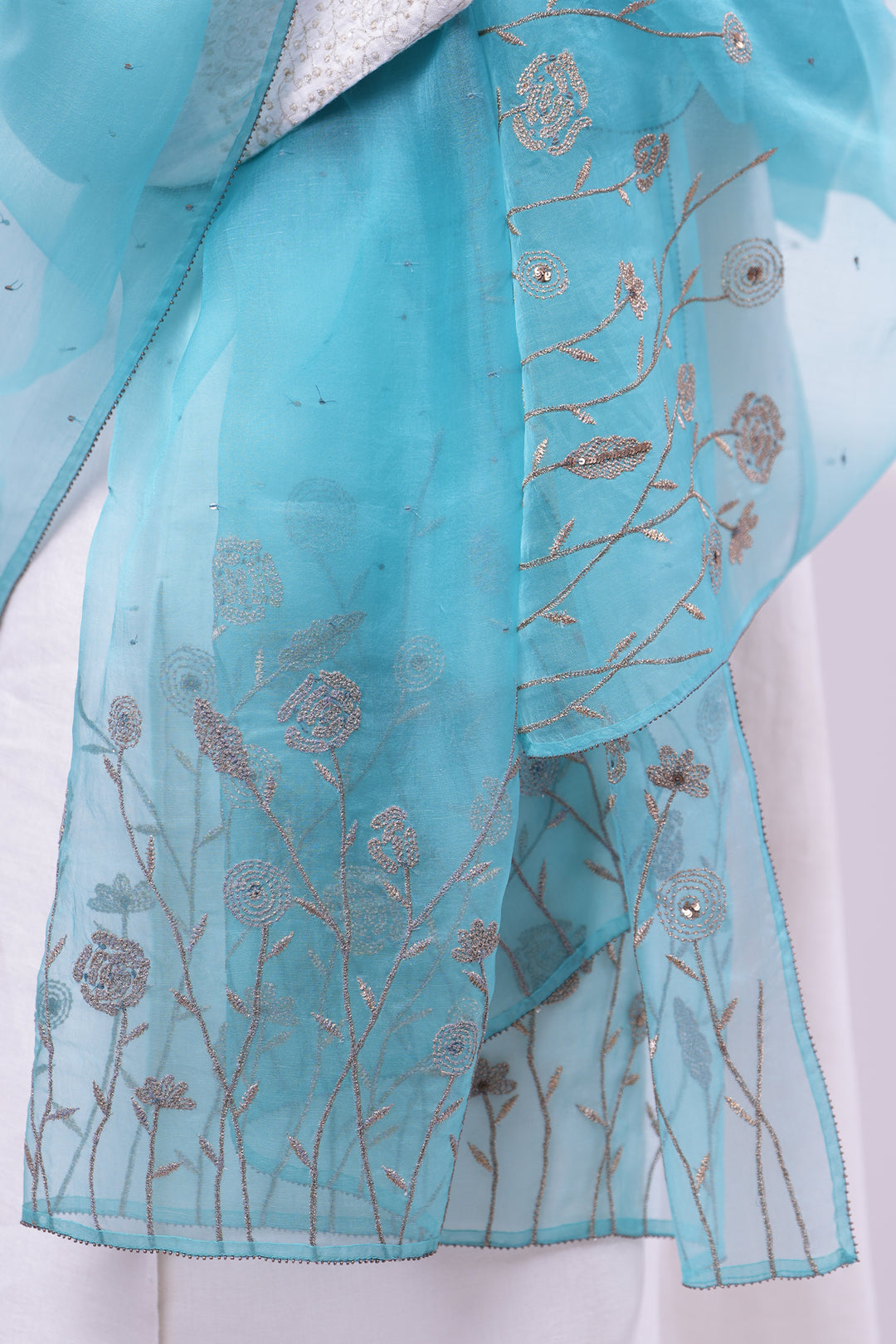 Sky Blue Embroidered Dupatta