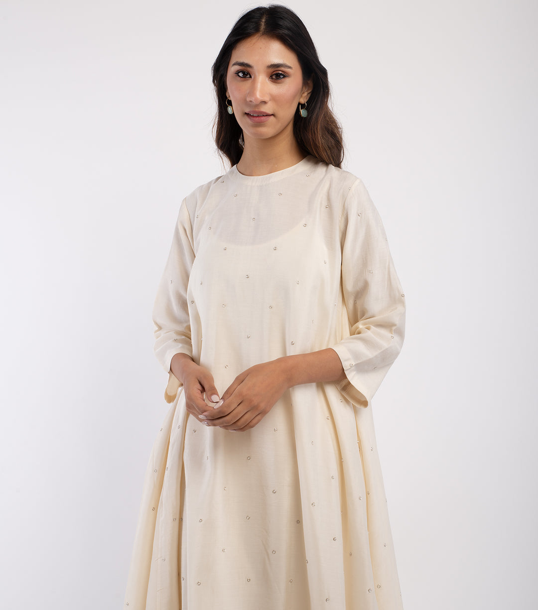 Ivory Chanderi Embroidered Kurta & Palazzo Pants Set