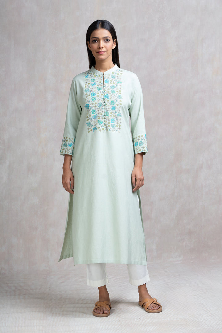 Thread Embroidered Cotton Linen Kurta