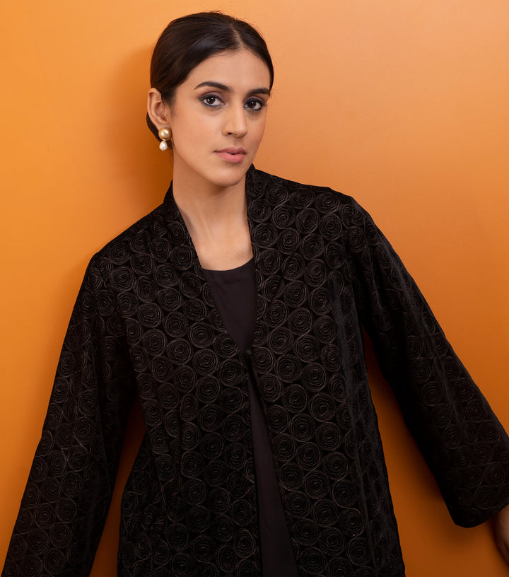 Black Embroidered Velvet Jacket