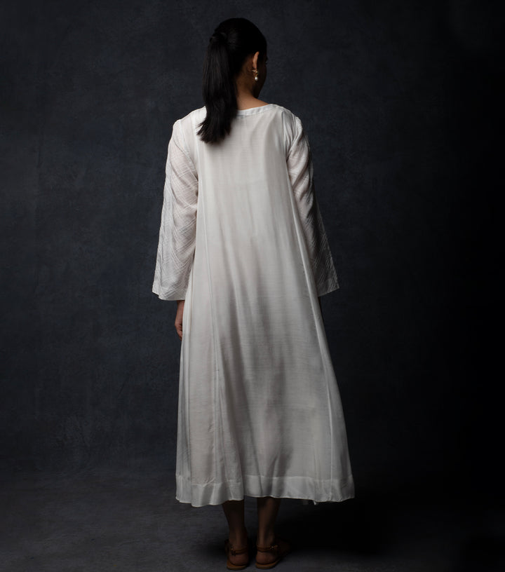 White Pintuck Embroidered Muslin Dress