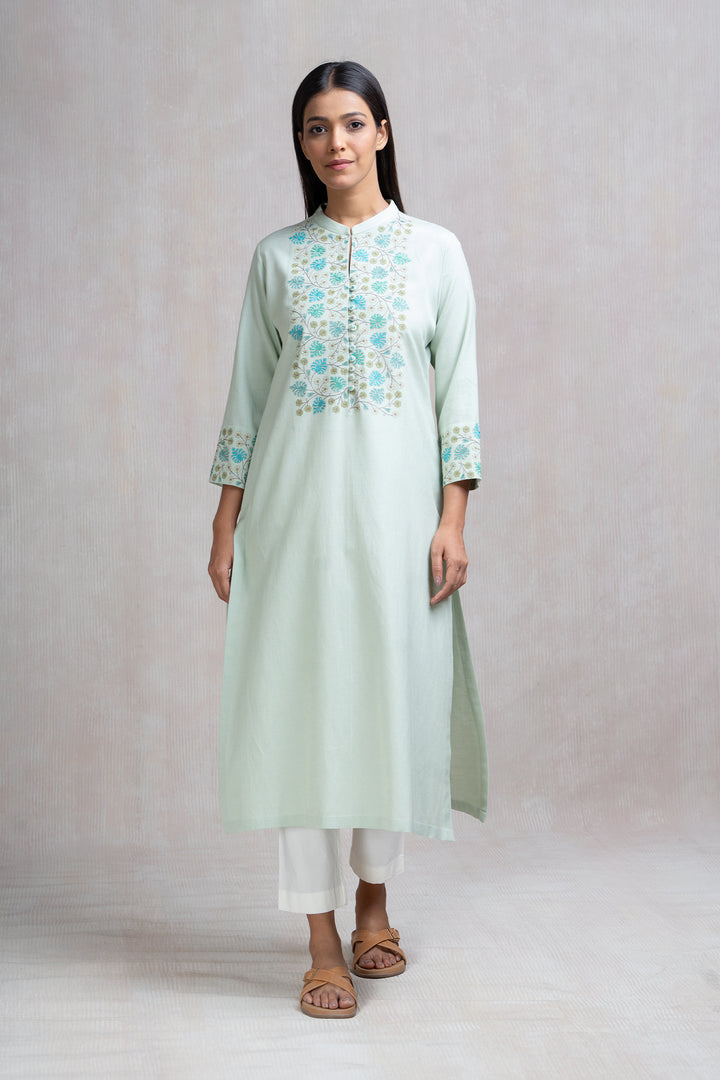 Thread Embroidered Cotton Linen Kurta