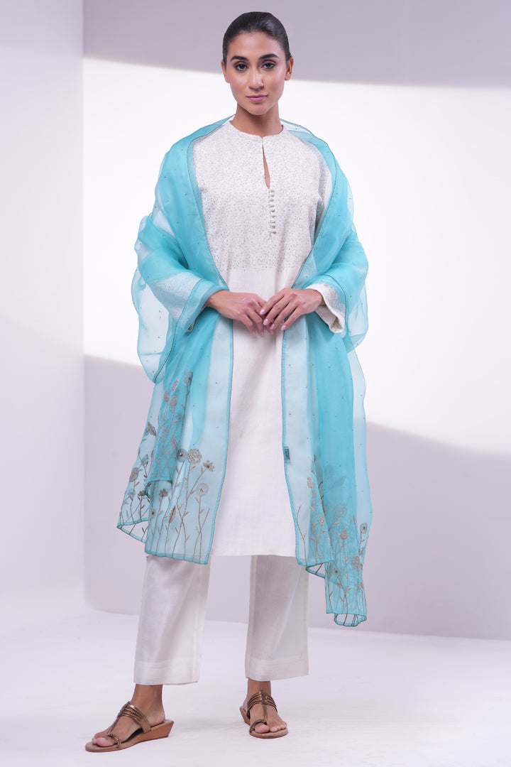 Sky Blue Embroidered Dupatta