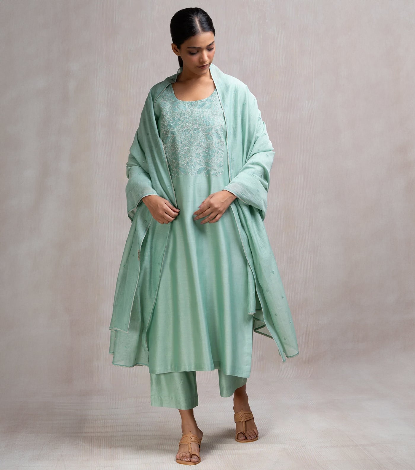 Thread & Zari Embroidered Kurta Set with Pants & Dupatta