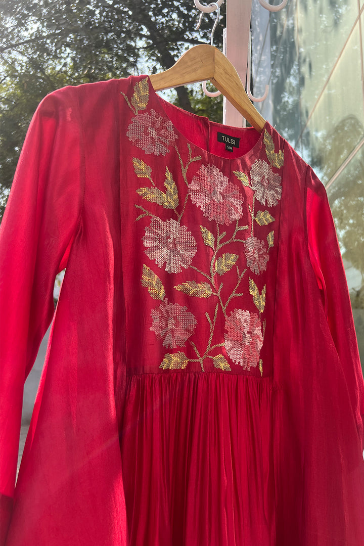 Red Silk Embroidered Dress