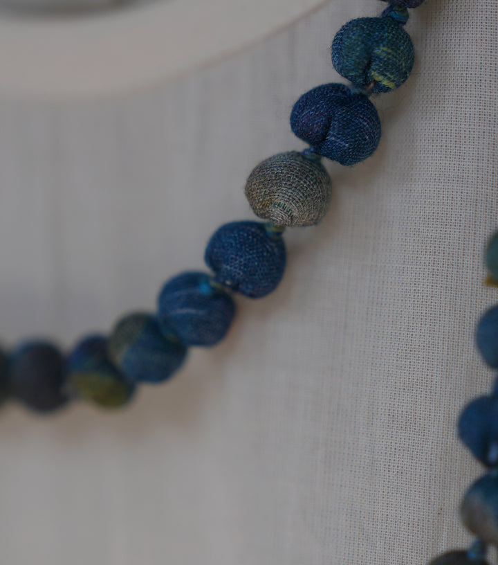 Blue Chanderi Beaded Necklace