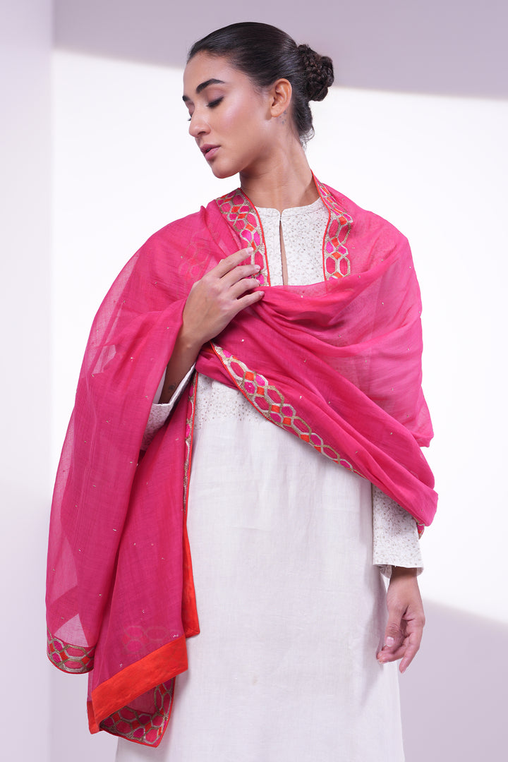 Pink Hand Embroidered Dupatta