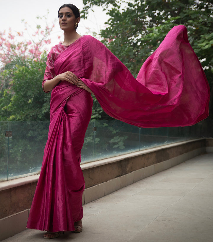 Magenta Solid Tissue Saree