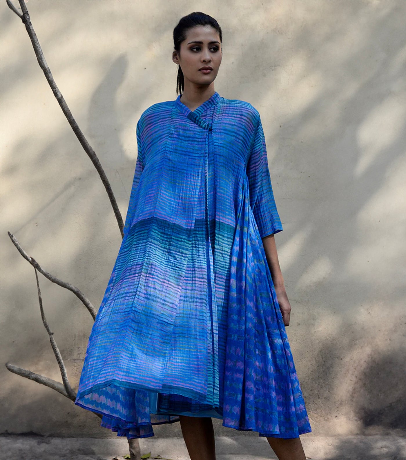 SHIBORI PRINTED BLUE CHANDERI CHOGA