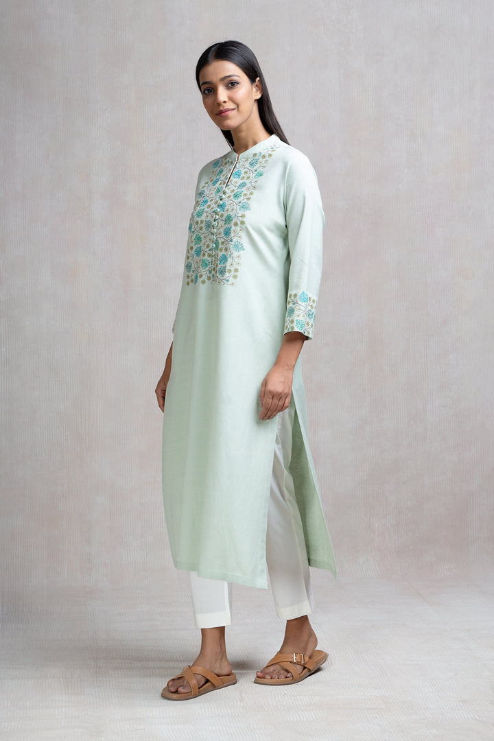 Thread Embroidered Cotton Linen Kurta