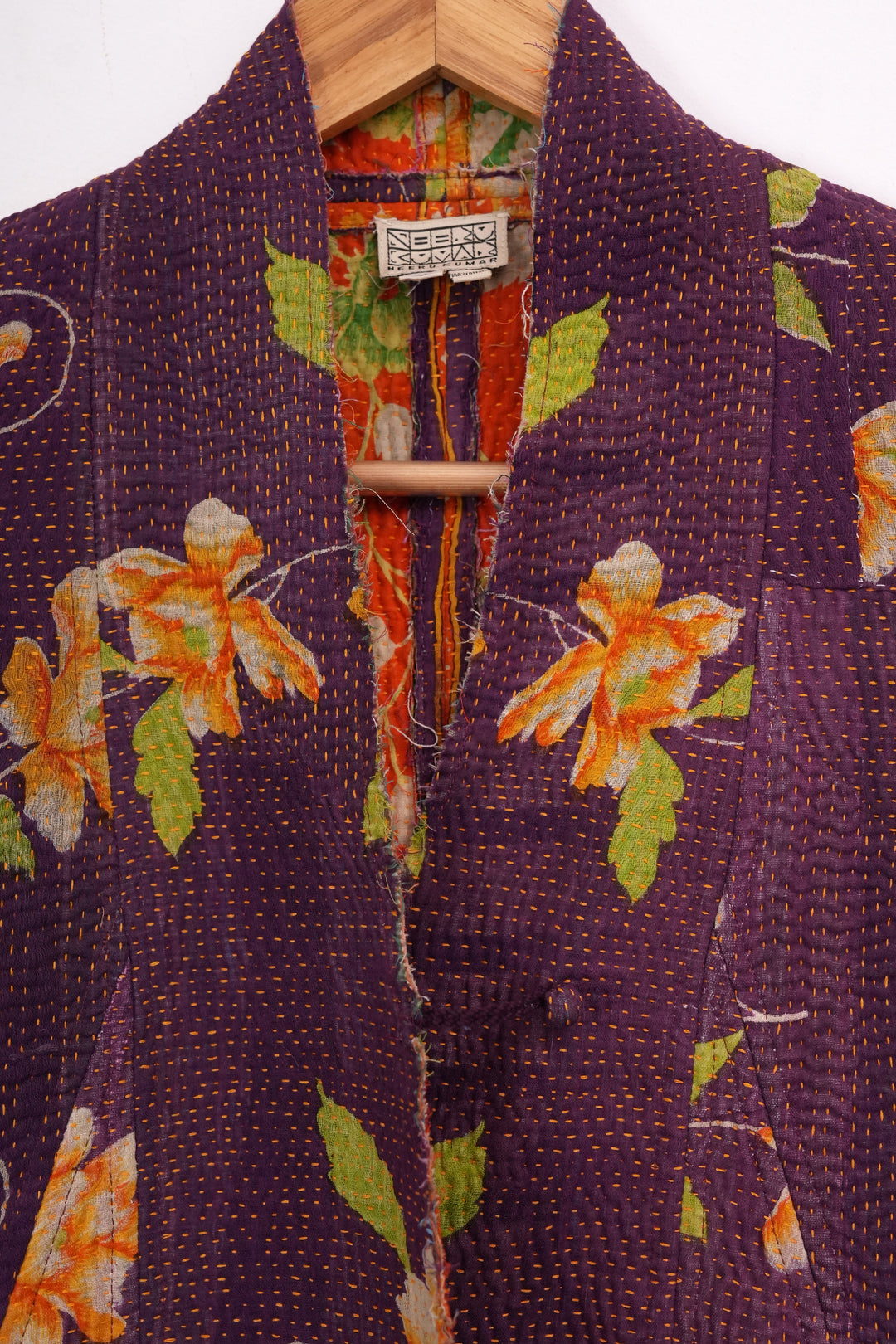 Purple Vintage Cotton Kantha Jacket For Kids