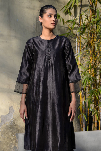 Black Silk Kurta Set with Organza Dupatta