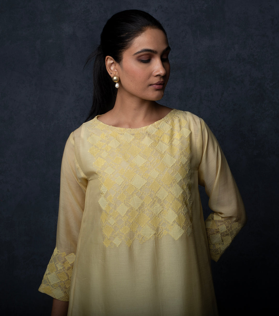 Light Yellow Patchwork Muslin Tunic