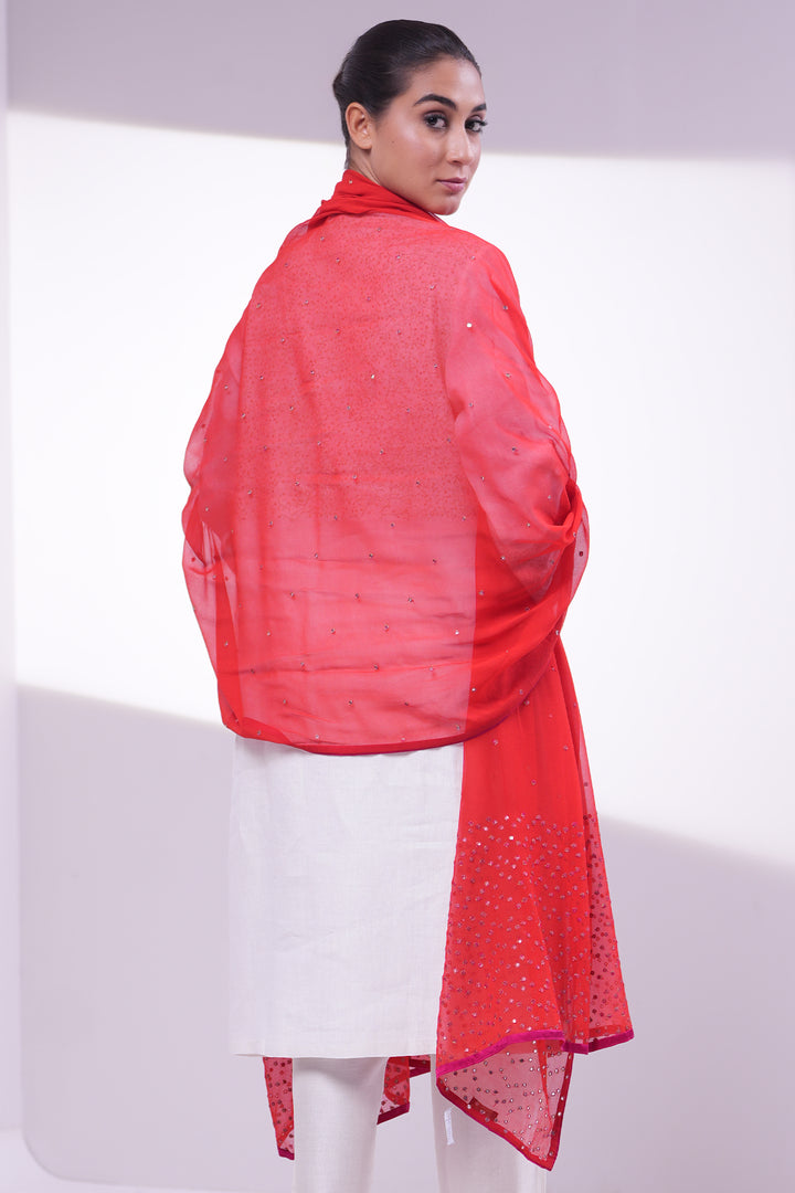 Red Embroidered Dupatta