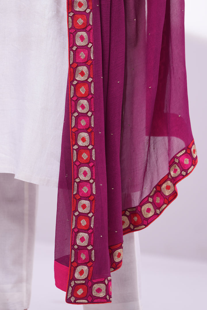 Fuchsia Pink Embroidered Dupatta