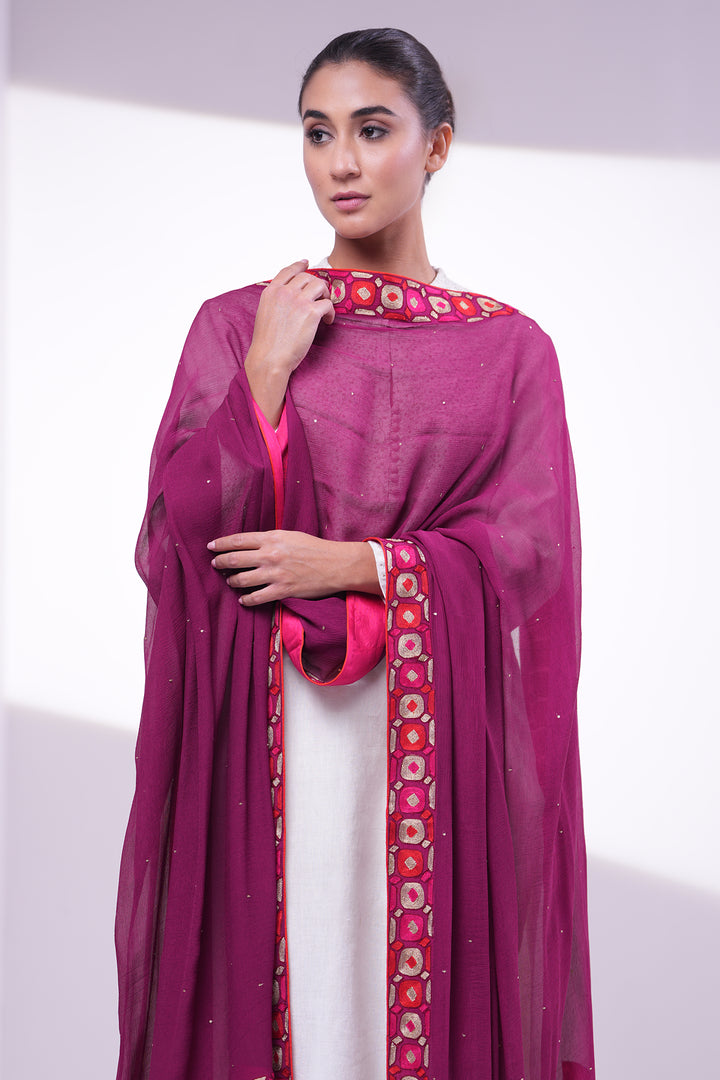 Fuchsia Pink Embroidered Dupatta