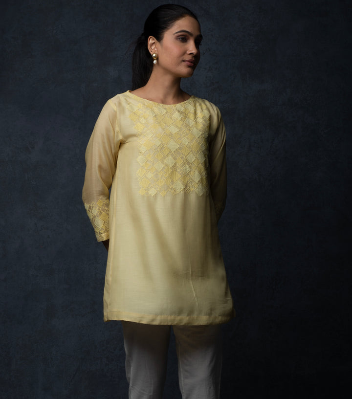 Light Yellow Patchwork Muslin Tunic