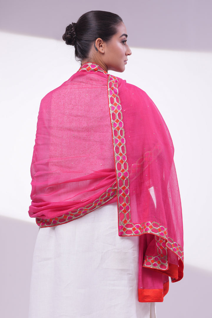 Pink Hand Embroidered Dupatta