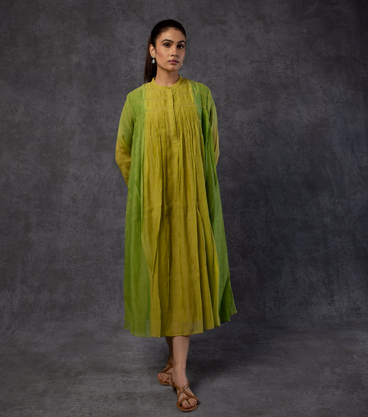 Yellow & Green Ombre Chanderi Dress