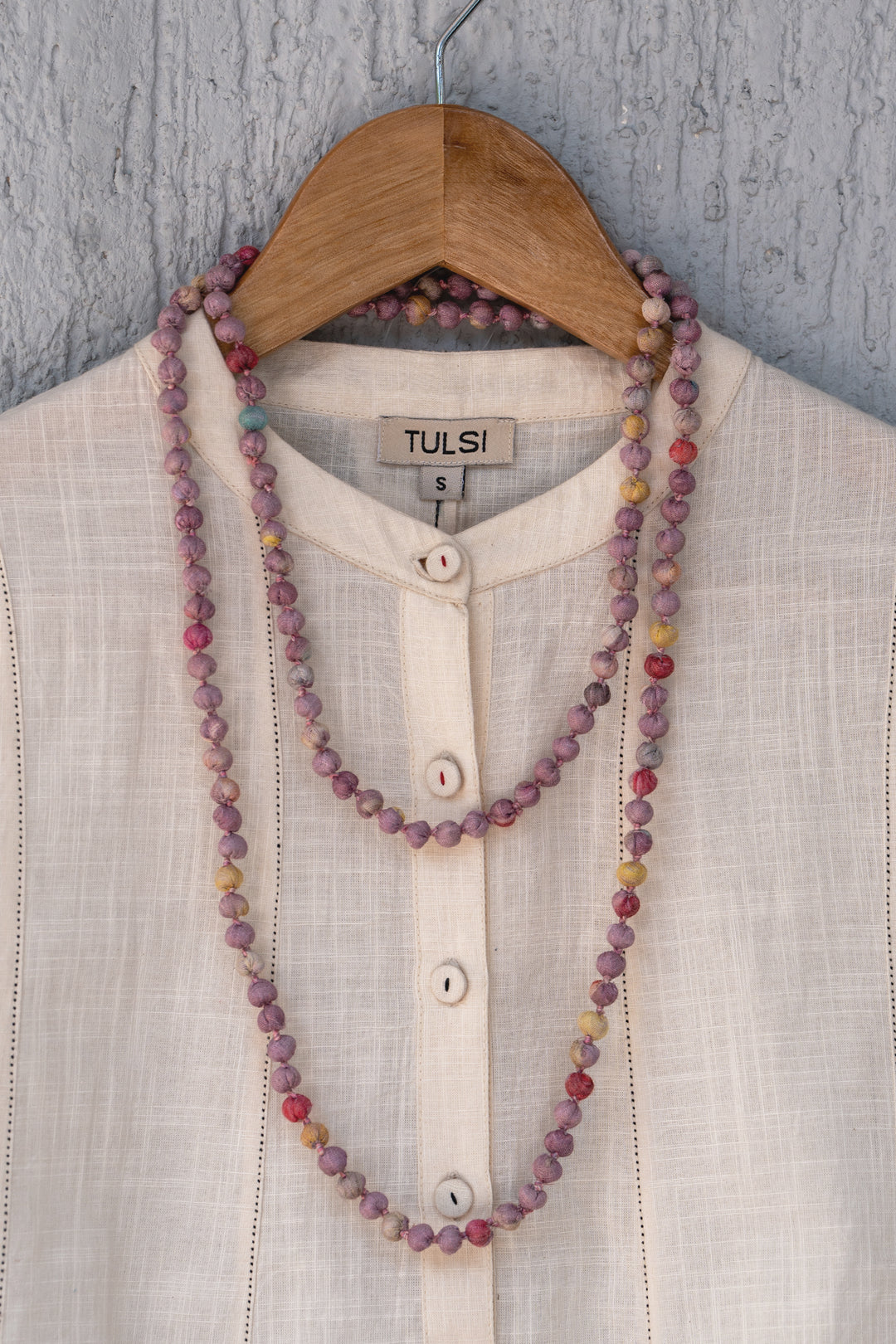 Mauve Chanderi Beaded Necklace