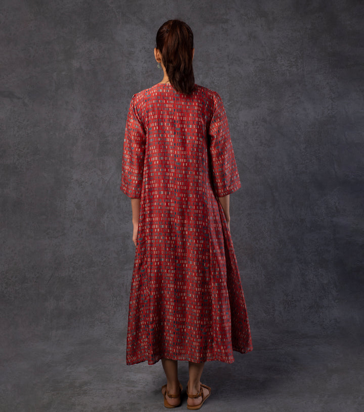 Red Brick Printed Chanderi Dress