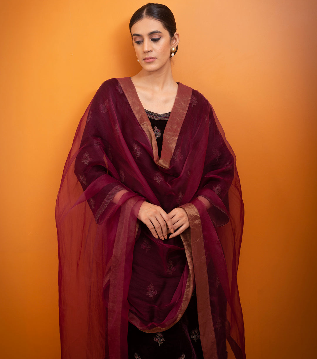 Plum Organza Dupatta