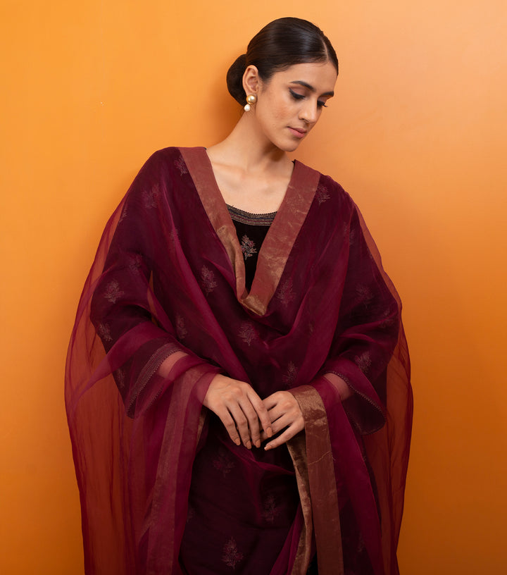 Plum Organza Dupatta