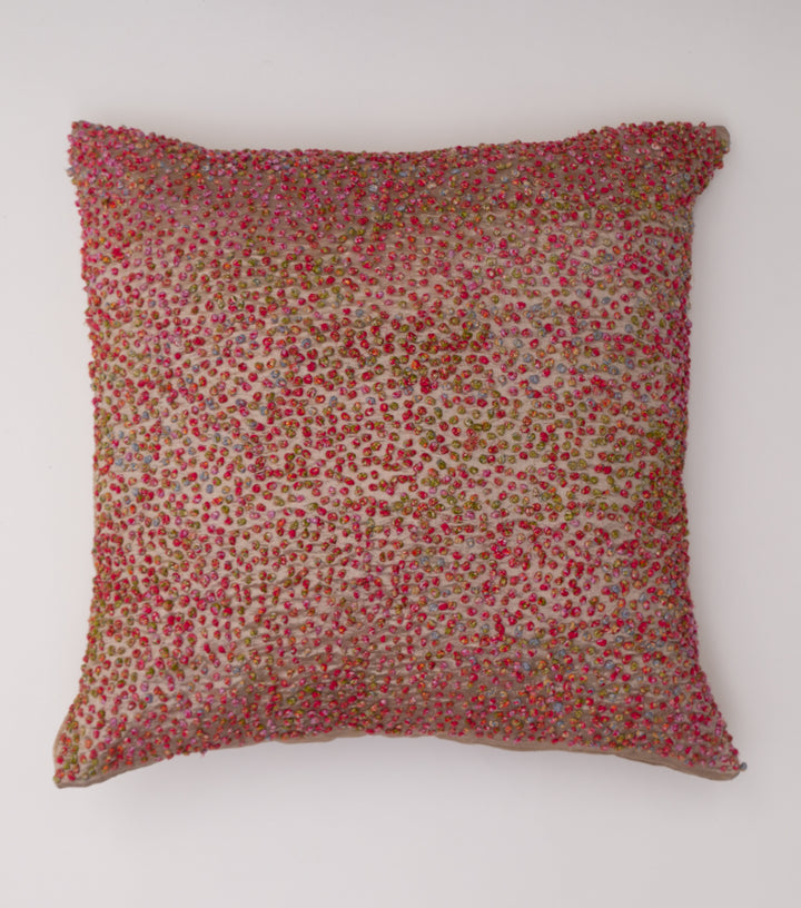 Multi Color French Knot Silk Cushion Cover