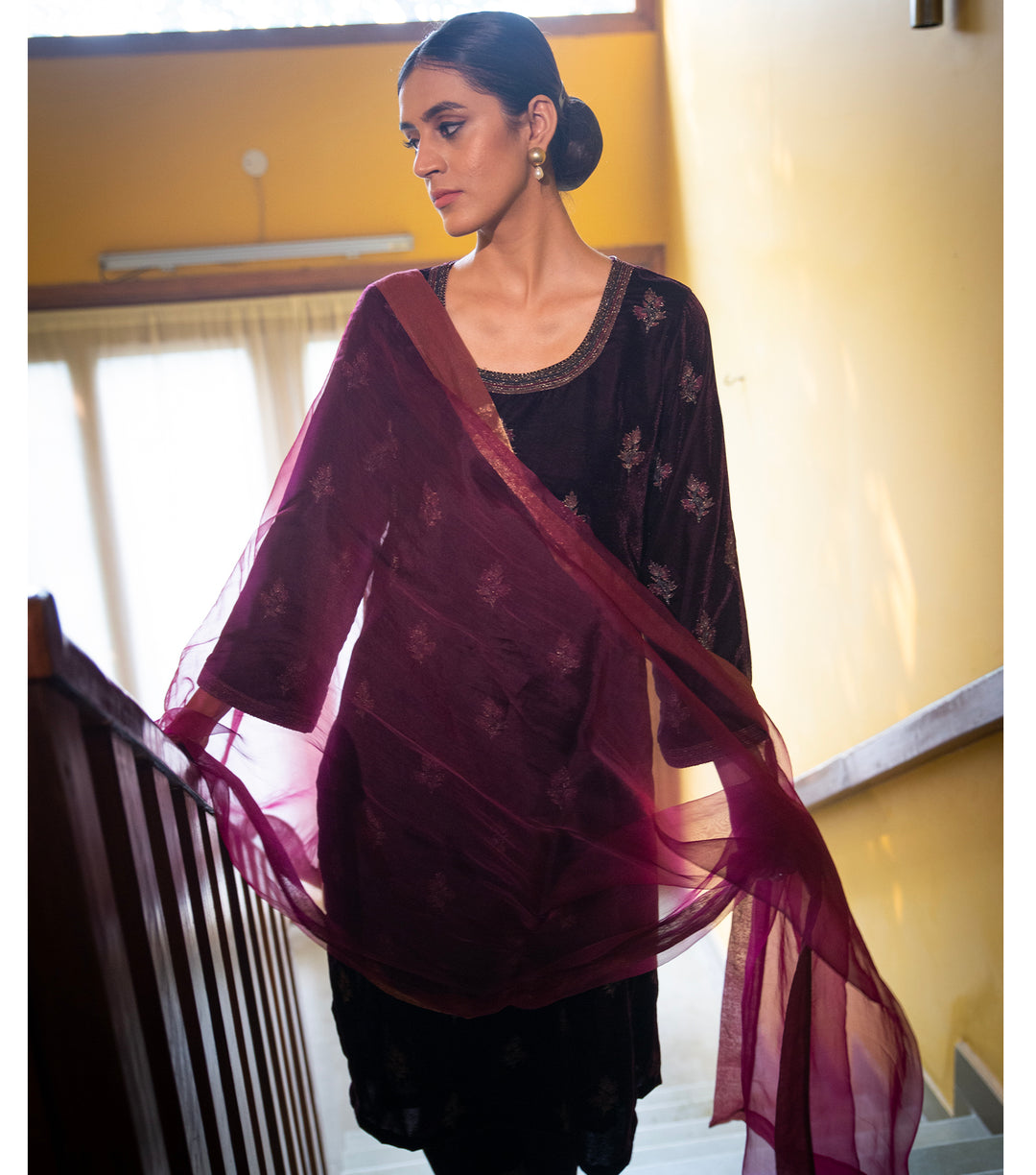 Plum Organza Dupatta