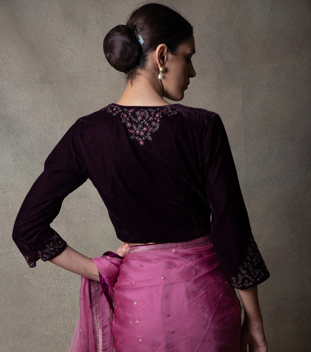 Plum Embroidered Velvet Blouse