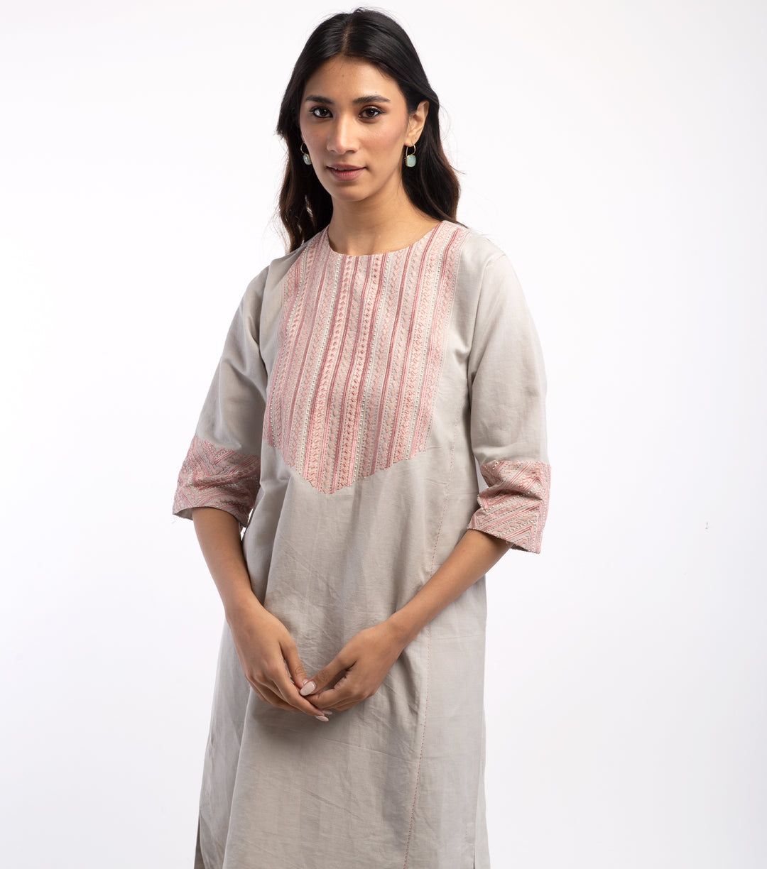 Grey Cotton Linen embroidered Kurta