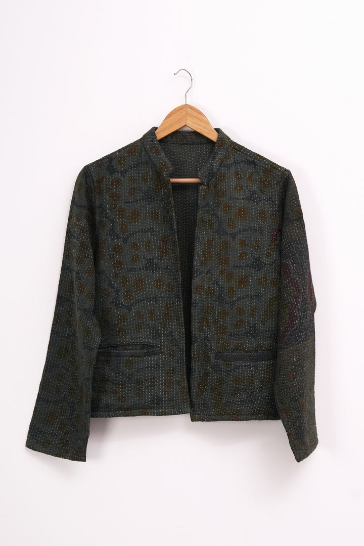 Olive Green Vintage Cotton Kantha Jacket