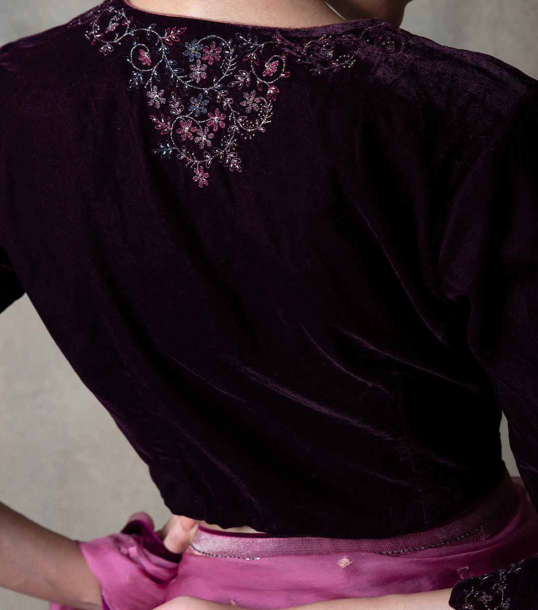 Plum Embroidered Velvet Blouse