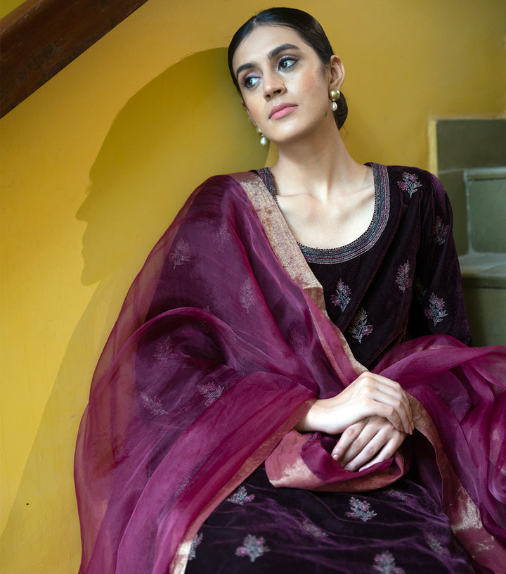 Plum Organza Dupatta