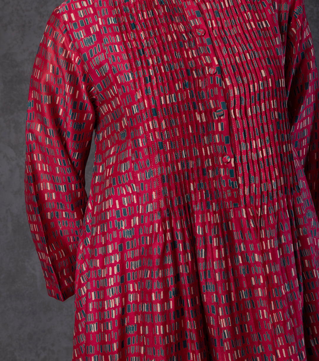 Burgundy Brick Printed Chanderi Dress