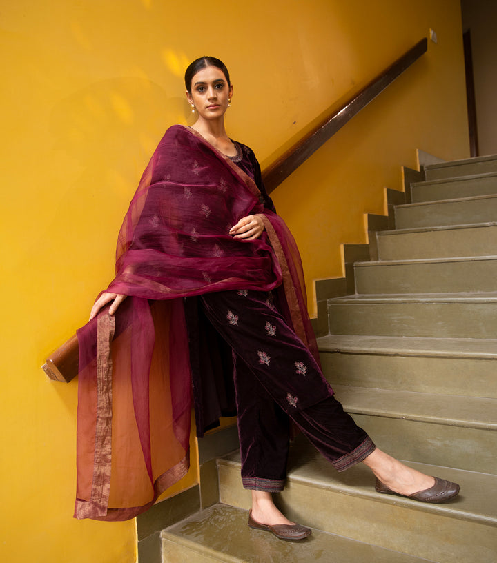 Plum Organza Dupatta