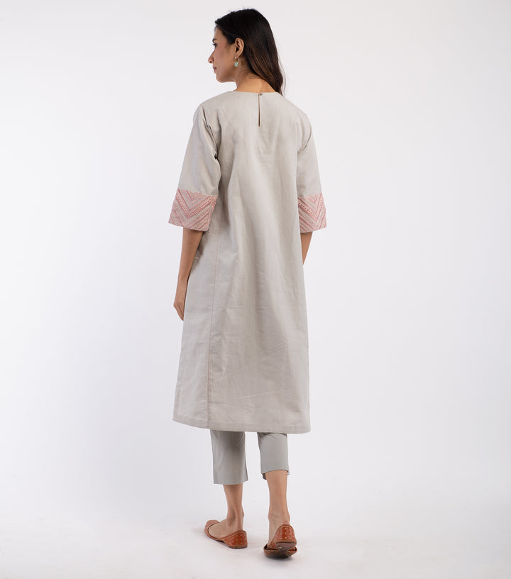 Grey Cotton Linen embroidered Kurta