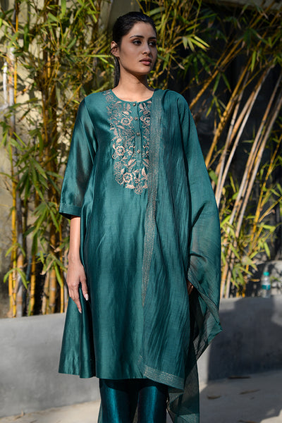 BAHAR EMERALD CHANDERI KURTA SET WITH DUPATTA