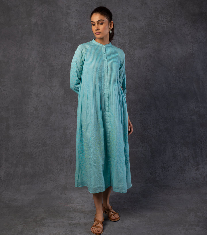 Sky Blue Embroidered Cotton Dress