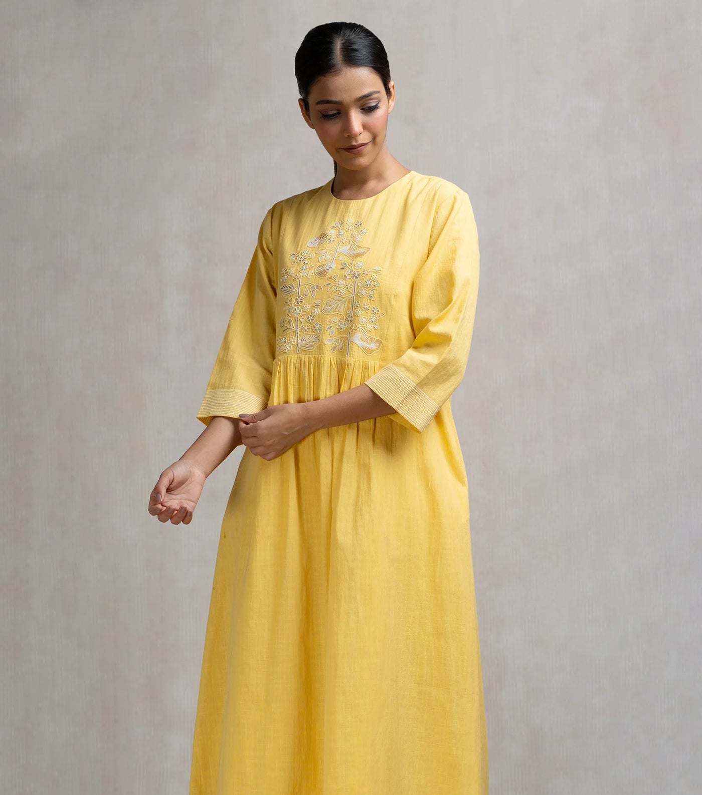 Thread Embroidered Long Cotton Dress