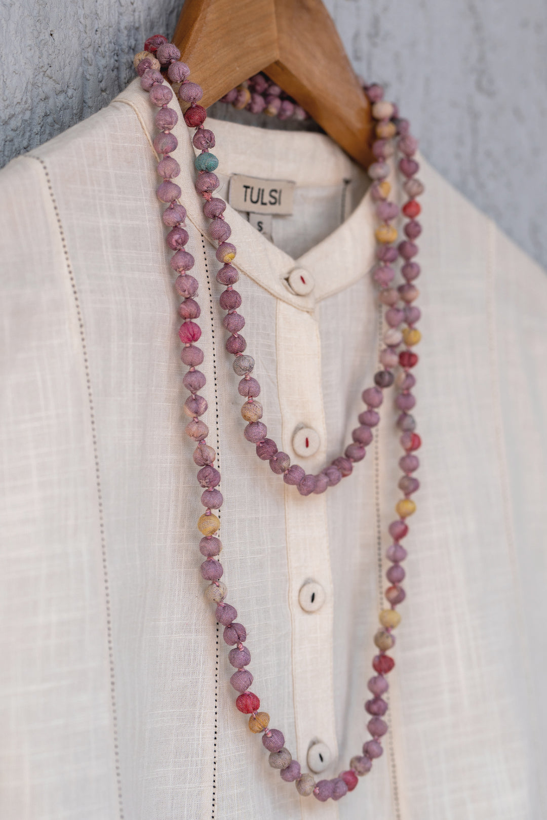 Mauve Chanderi Beaded Necklace