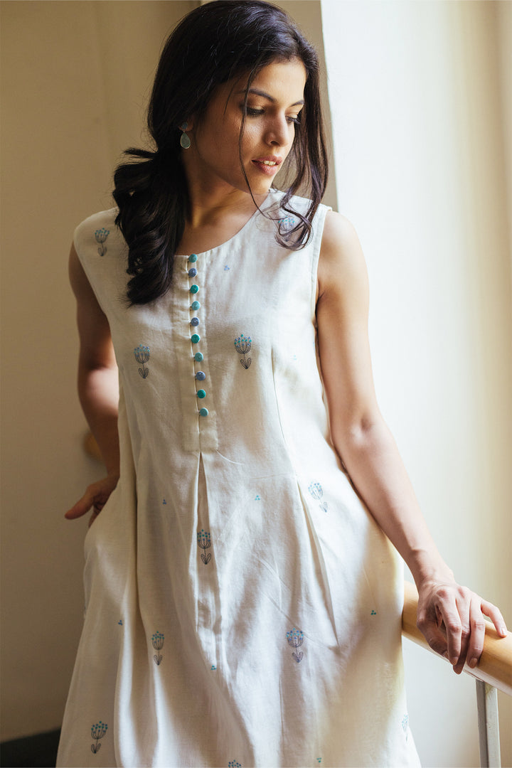 Natural chanderi embroidered dress