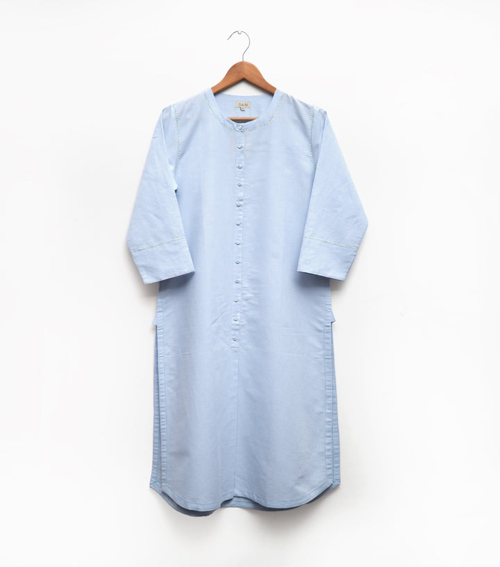 Sky Blue Cotton Embroidered Kurta