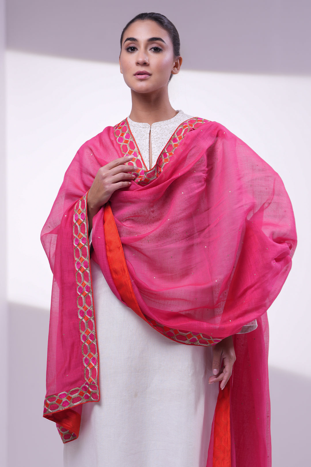 Pink Hand Embroidered Dupatta