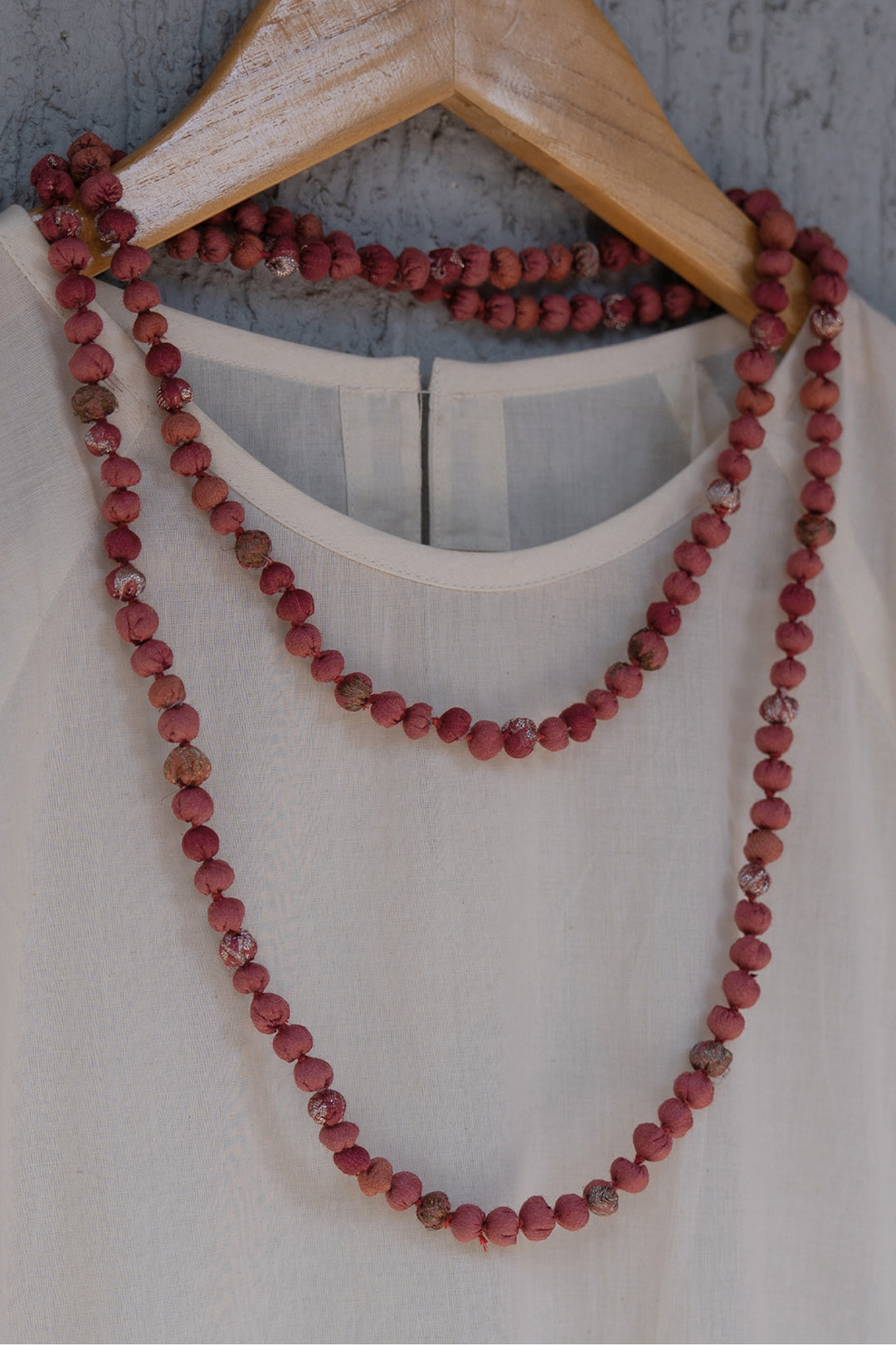 Pink Chanderi Beaded Necklace