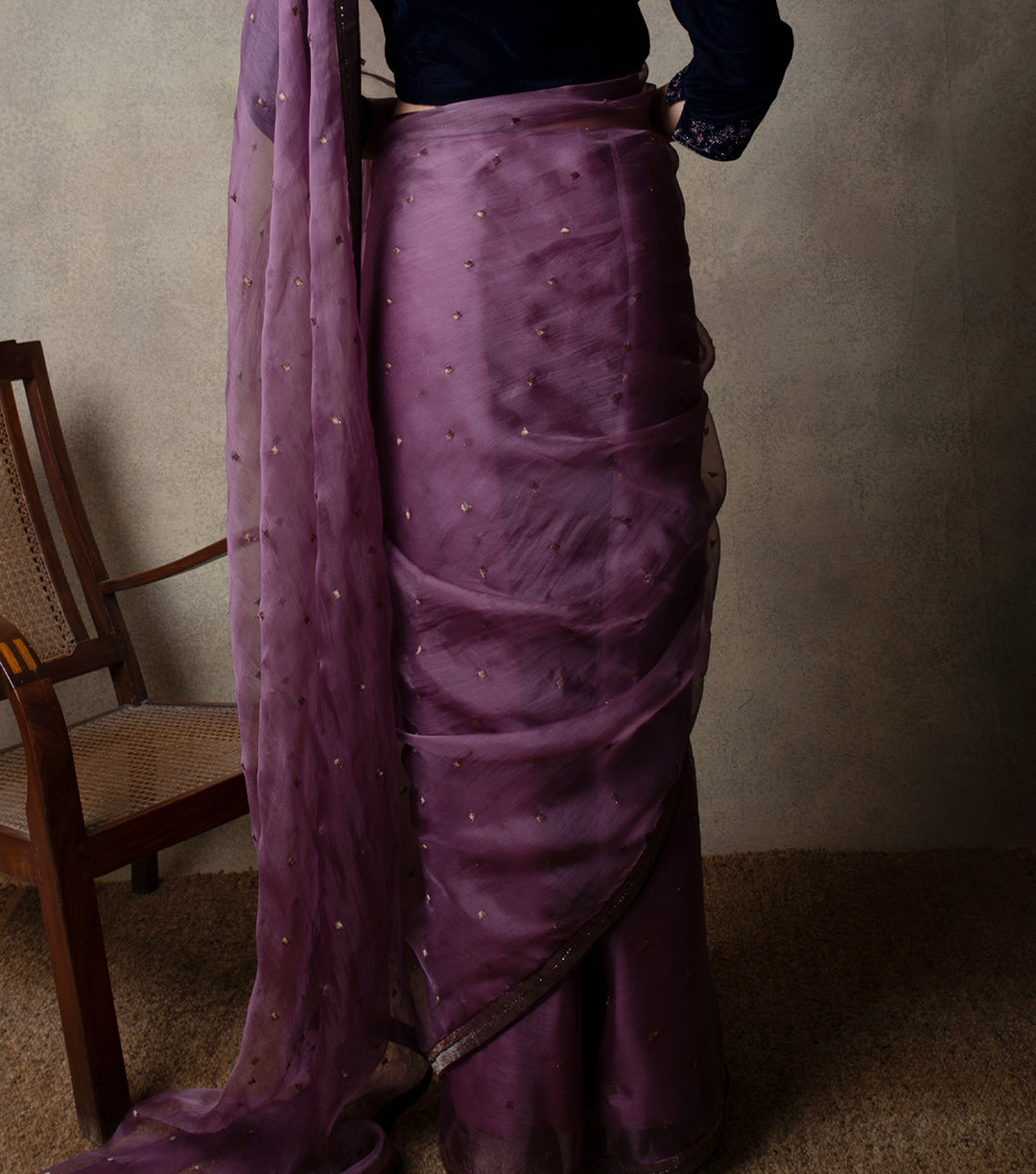 Purple Hand Embroidered Organza Saree