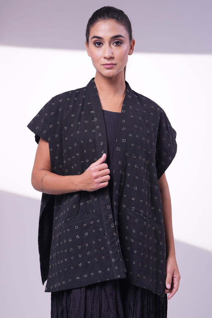 Black Handwoven Cotton Embroidered Jacket