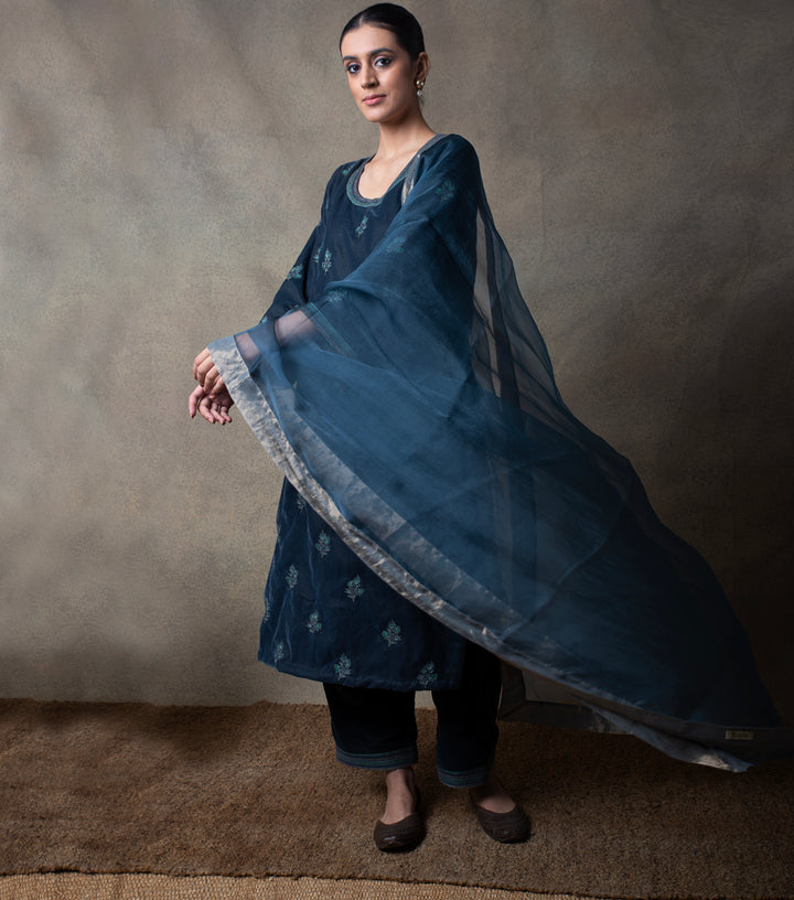 Petrol Blue Organza Dupatta